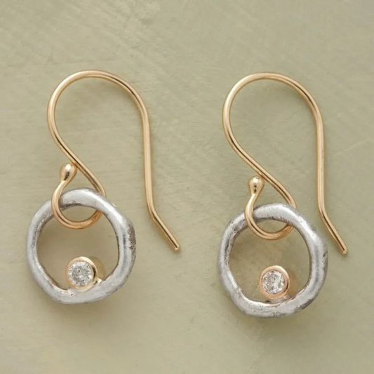 Vintage Earrings Made of Gold and Silver with Zircon