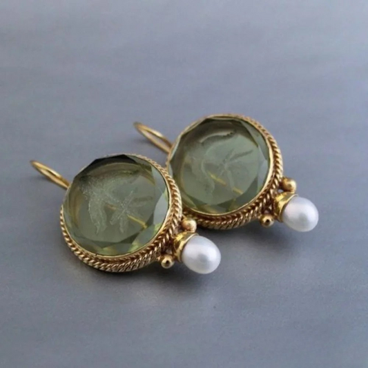 Luxury Vintage Green Stone Earrings
