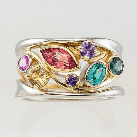 Vintage Silver Ring with Gold and Zirconia