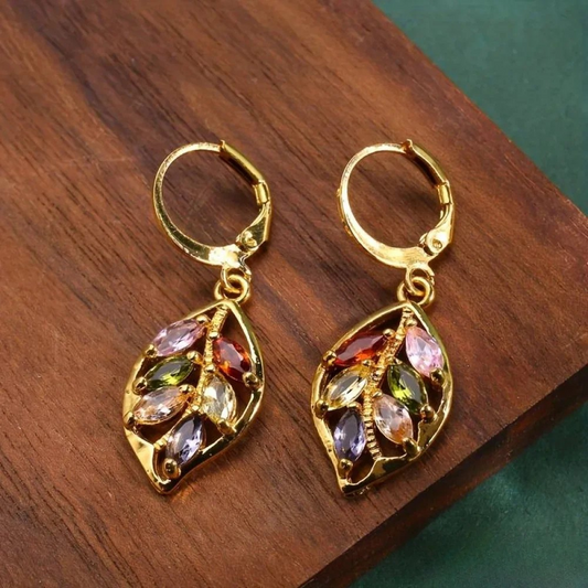 Vintage Gold Earrings with Colorful Zirconia