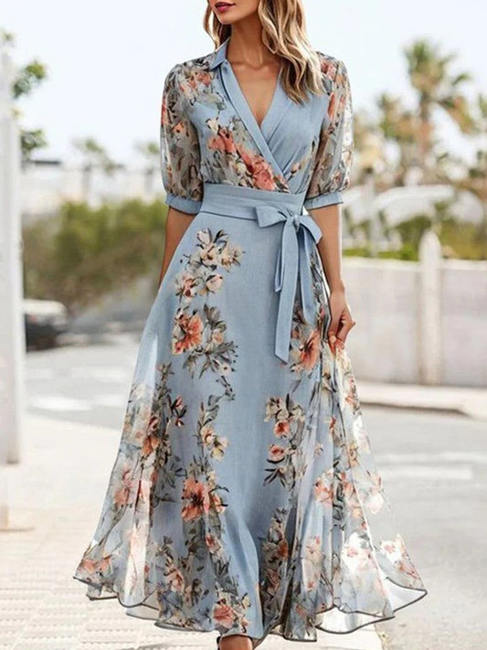 Elsie | Floral Midi Dress with V-Neck for Elegant Comfort