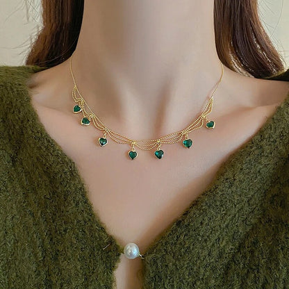 Unique Heart Necklace with Zirconia Stones