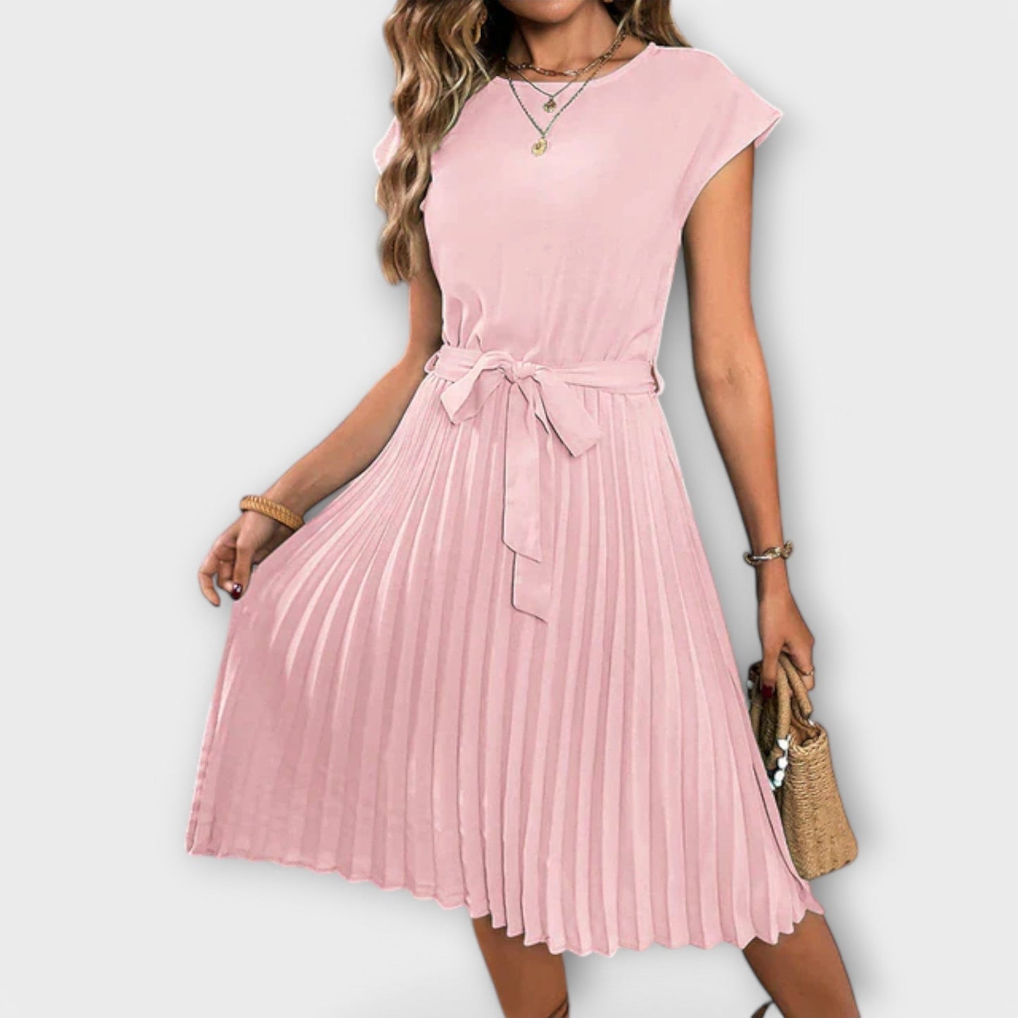 Claire Midi Summer Short Dress - Light and Pleated