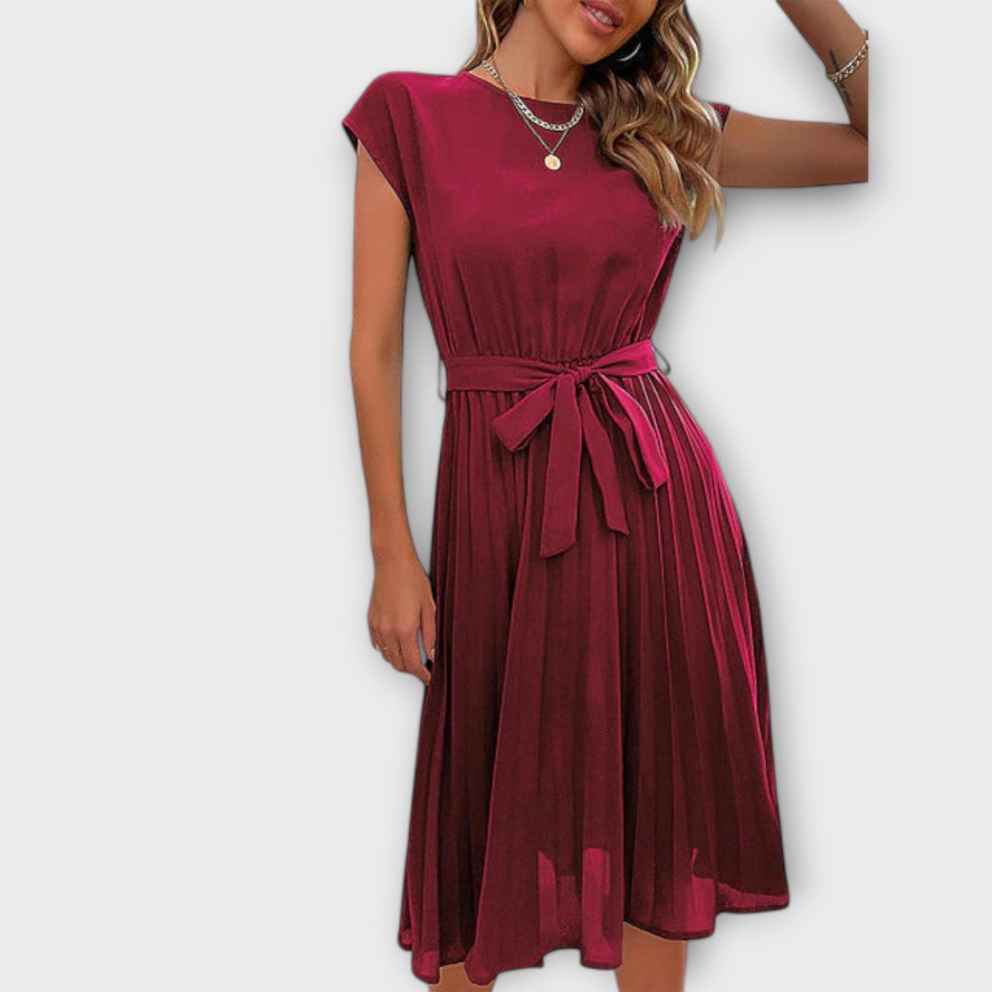 Claire Midi Summer Short Dress - Light and Pleated
