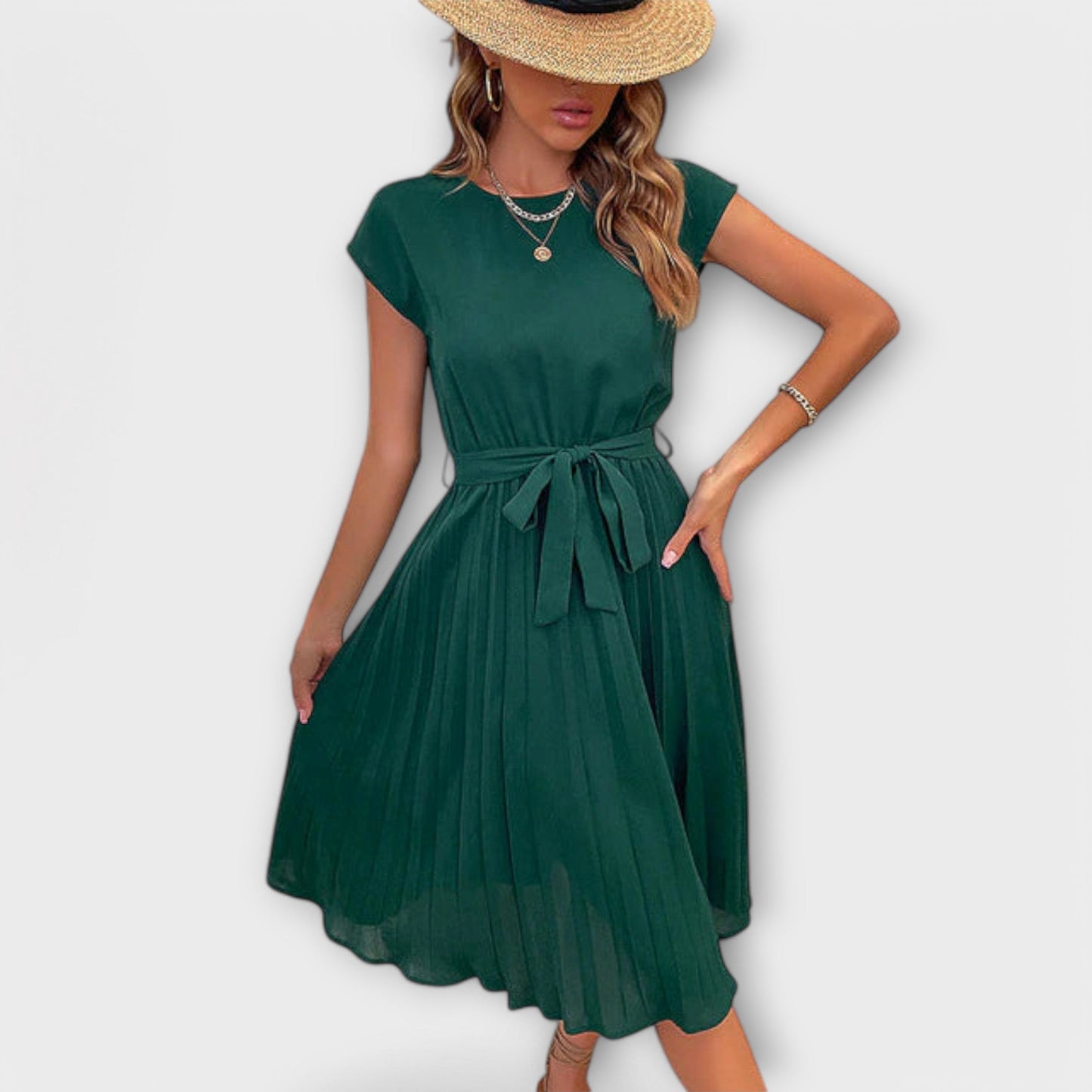Claire Midi Summer Short Dress - Light and Pleated