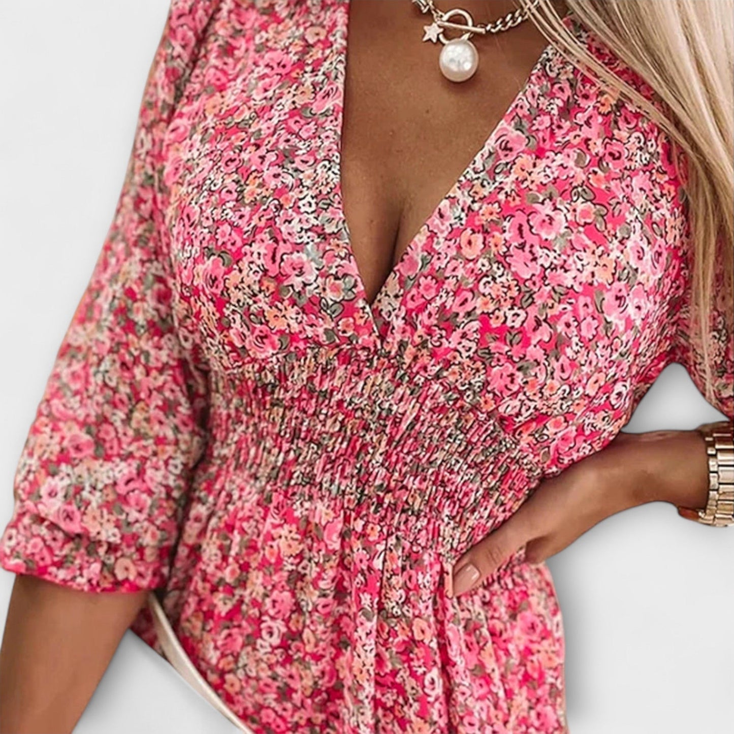 Floral Dress with Puff Sleeves for Women