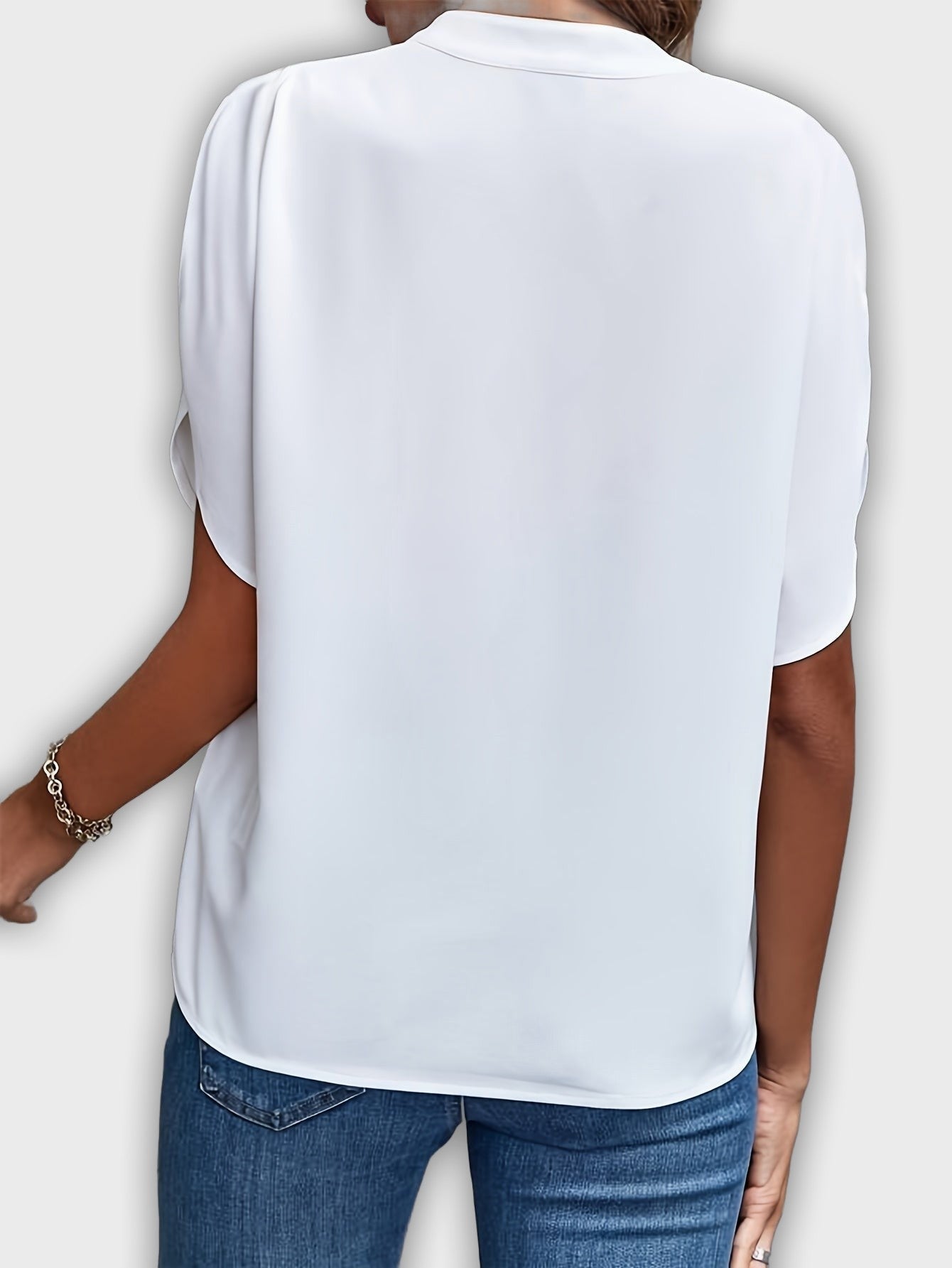 Elegant Women's Cotton-Polyester Shirt with Short Sleeves