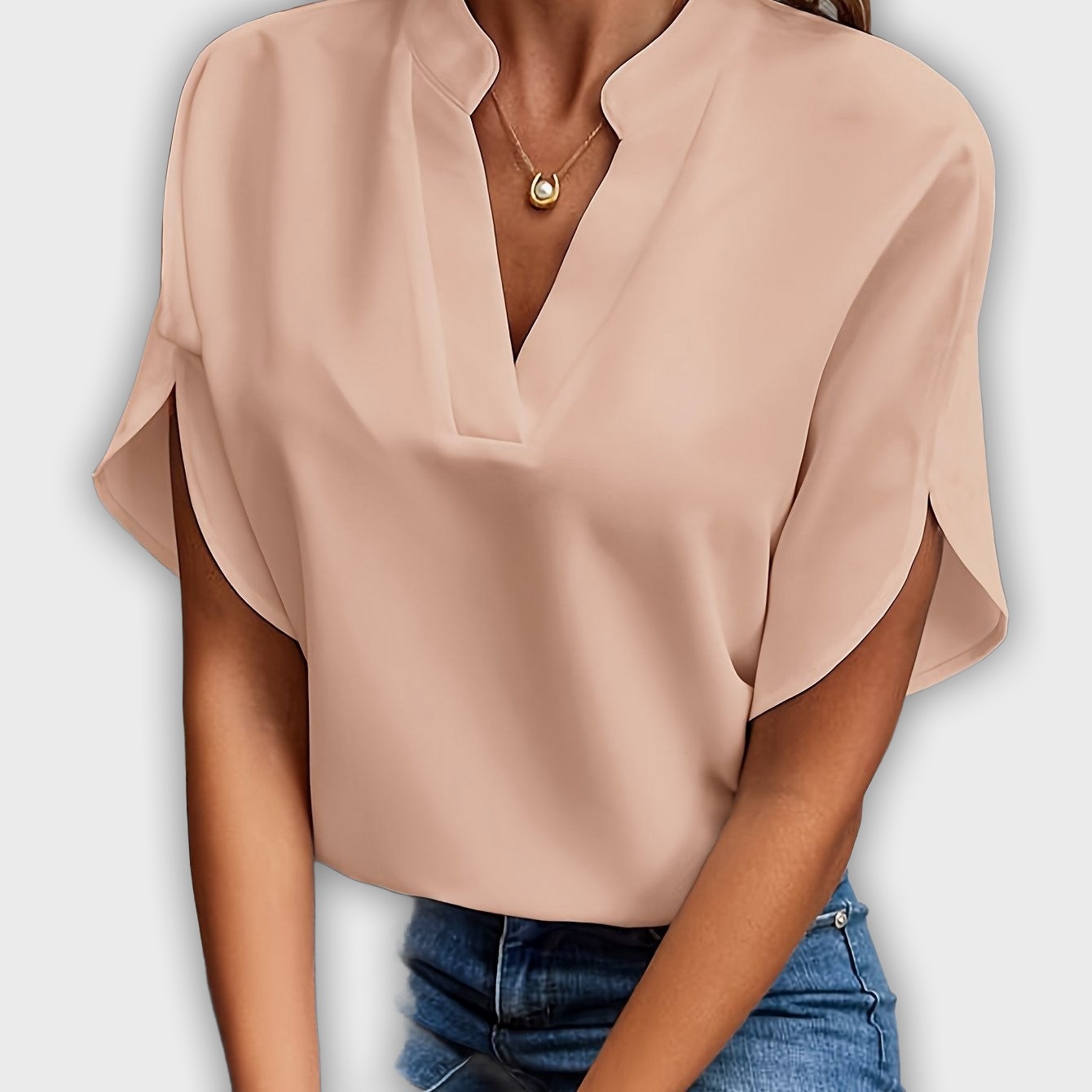 Elegant Women's Cotton-Polyester Shirt with Short Sleeves