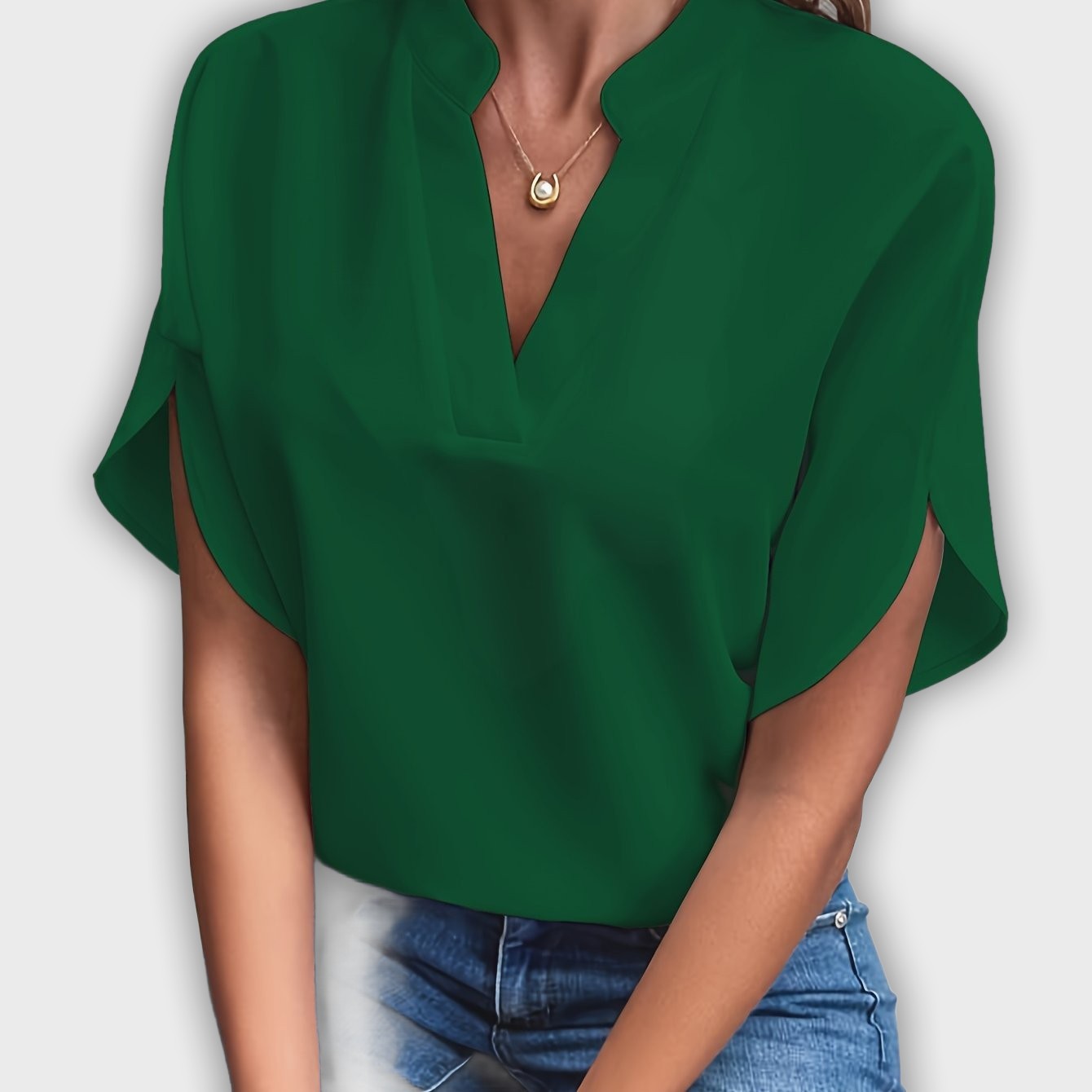 Elegant Women's Cotton-Polyester Shirt with Short Sleeves