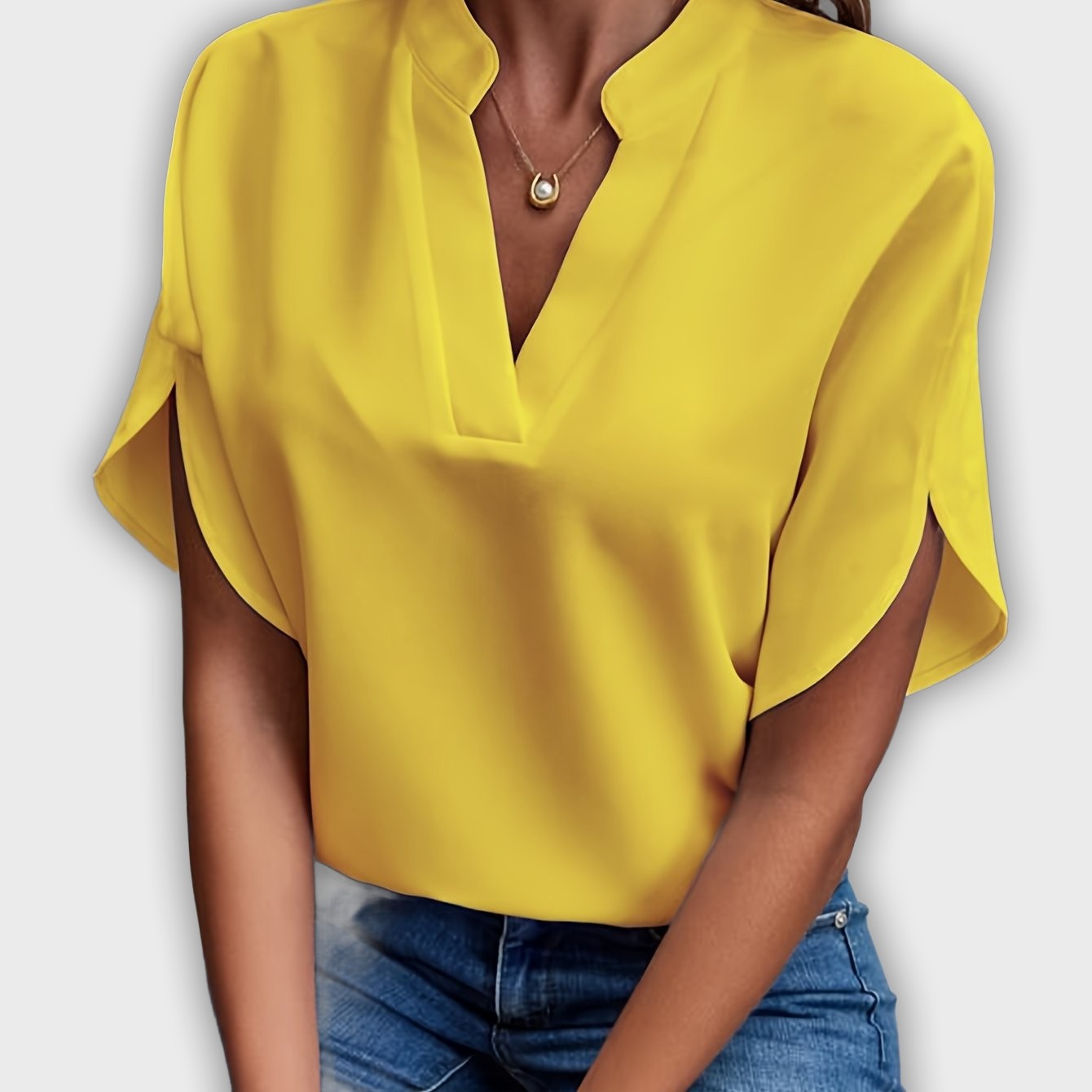 Elegant Women's Cotton-Polyester Shirt with Short Sleeves