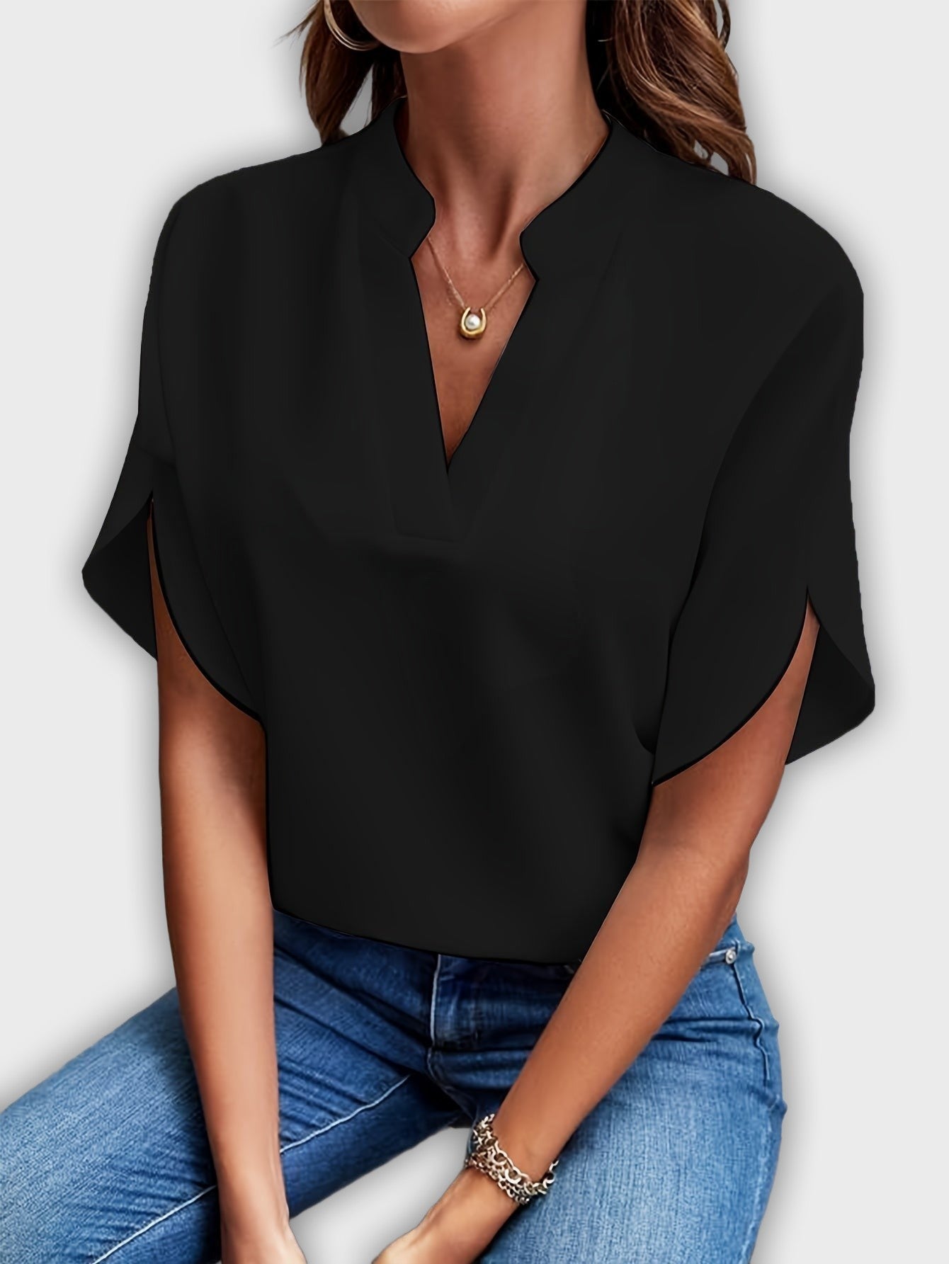 Elegant Women's Cotton-Polyester Shirt with Short Sleeves