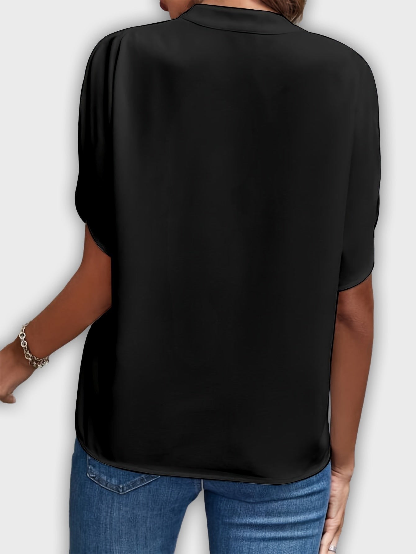 Elegant Women's Cotton-Polyester Shirt with Short Sleeves