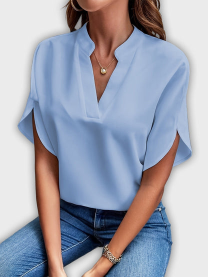 Elegant Women's Cotton-Polyester Shirt with Short Sleeves