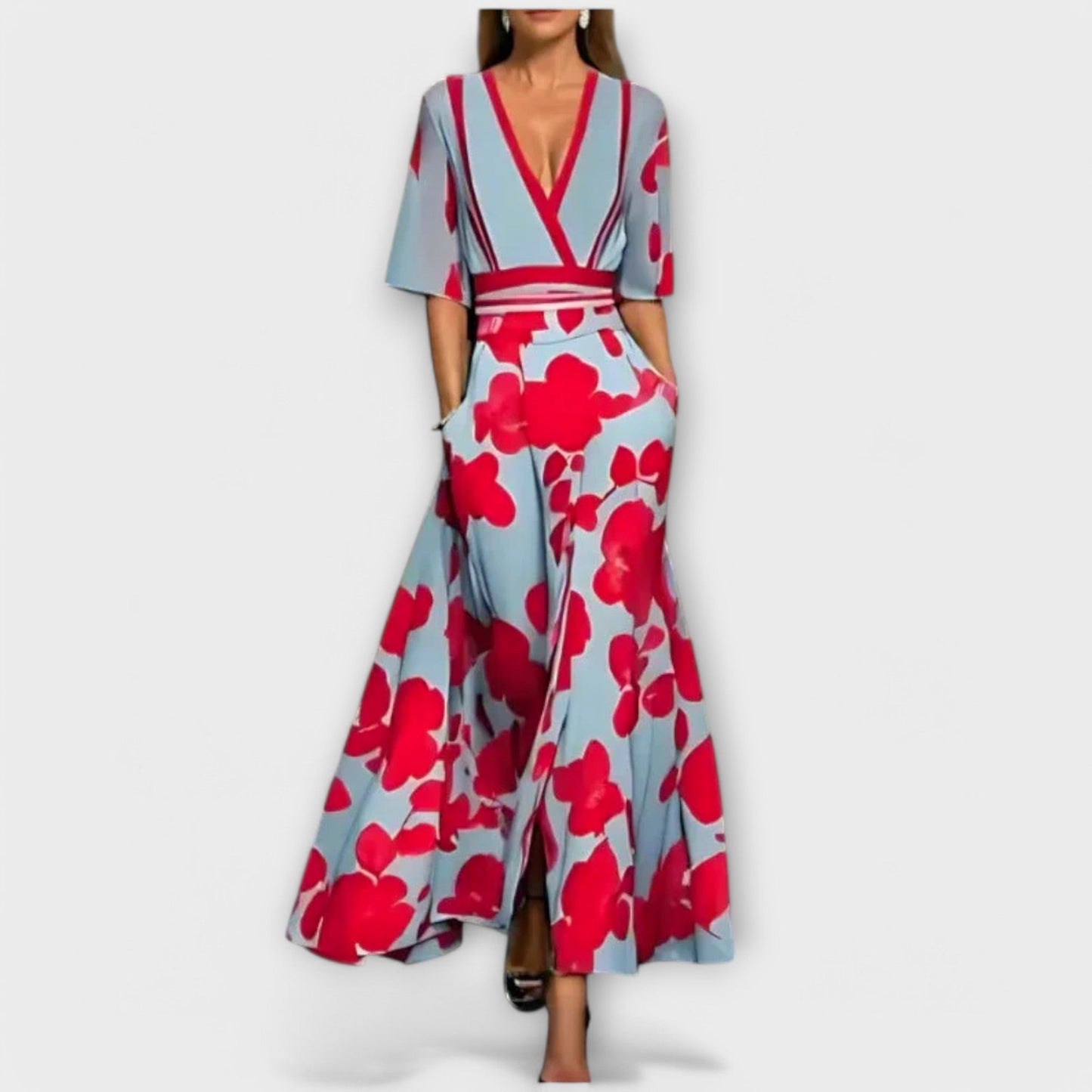 Eliz Dress with Elegant Sleeves in Floral Design