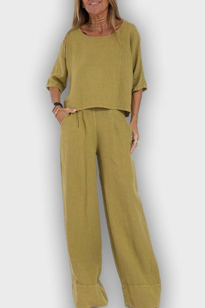 Elegant Cotton-Linen Two-Piece Suit for Women