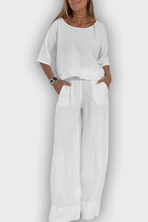 Elegant Cotton-Linen Two-Piece Suit for Women