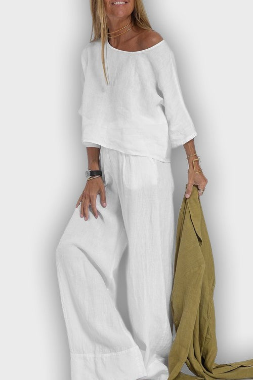 Elegant Cotton-Linen Two-Piece Suit for Women