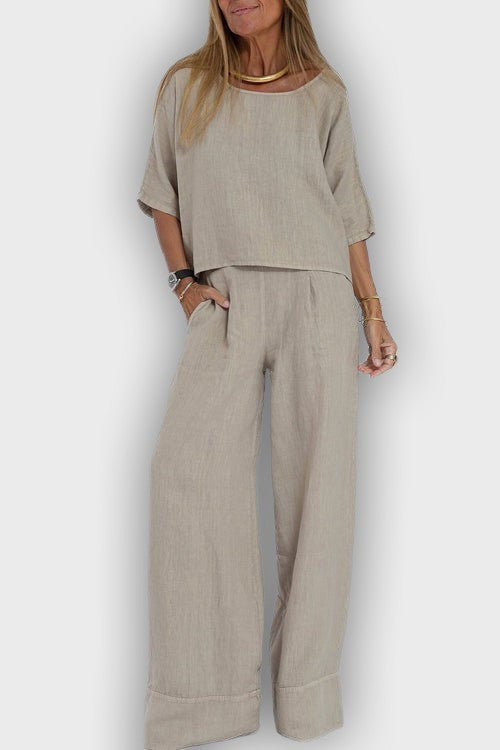 Elegant Cotton-Linen Two-Piece Suit for Women