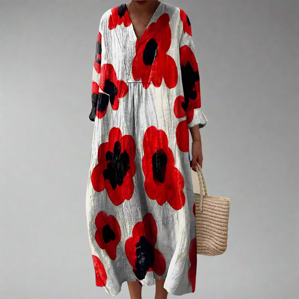 Barbara™ | Cotton Maxi Dress with Poppy Flower Print