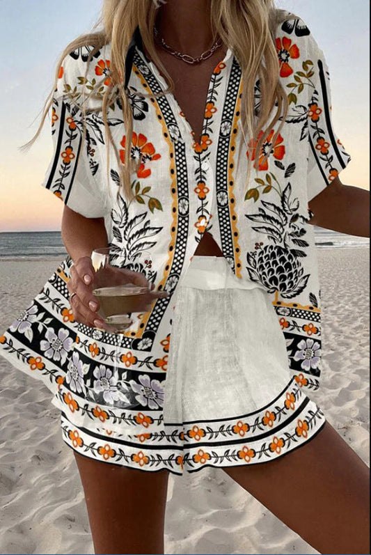 Airela™ | Summer Short Set in Linen with Floral Print