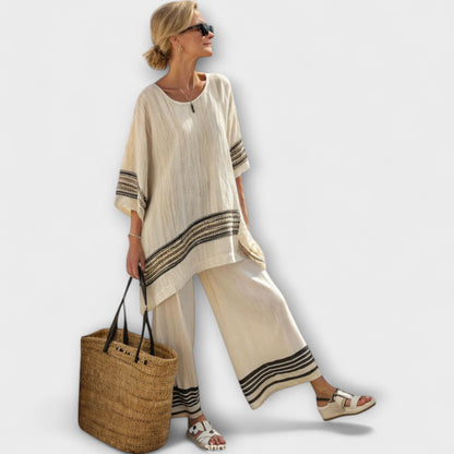 Faith - Ethnic Set Made of Linen and Bamboo with Stripes and Wide Cut