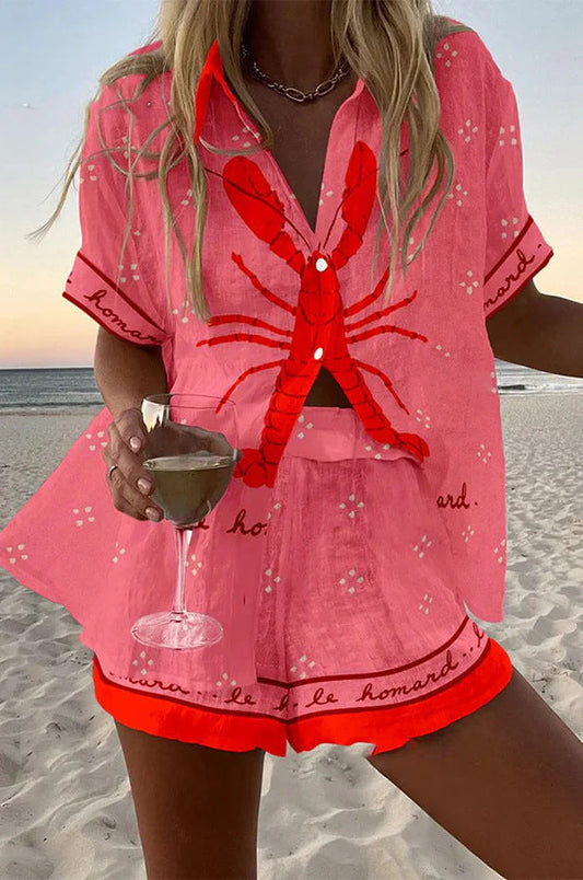 Palina™ | Short Suit in Lobster Pink Linen Fabric