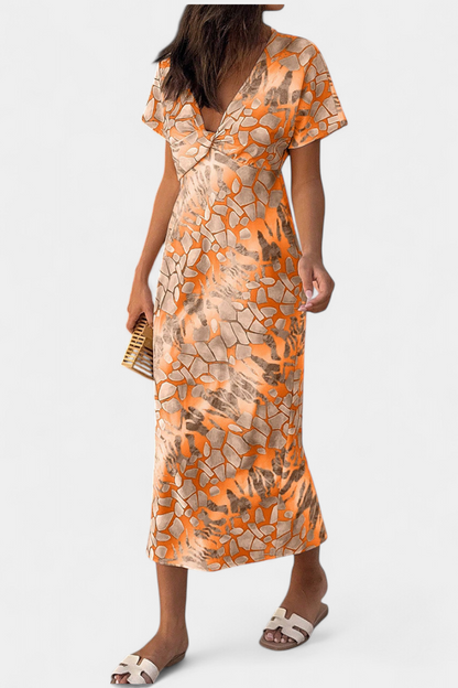 Dresses with Abstract Print and V-Neck Exposure
