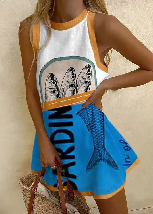 Aizoria™ | Miniature Dress with Blue Print