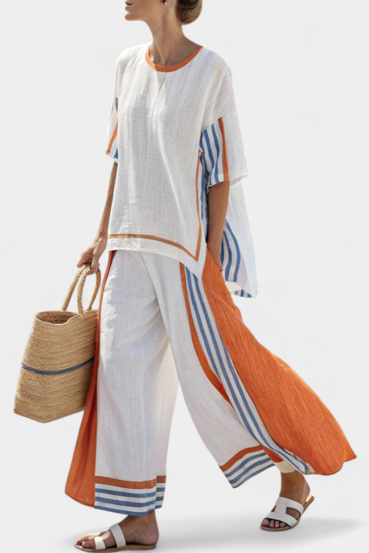 Ethnic Set with Vertical Stripes and Wide Silhouette