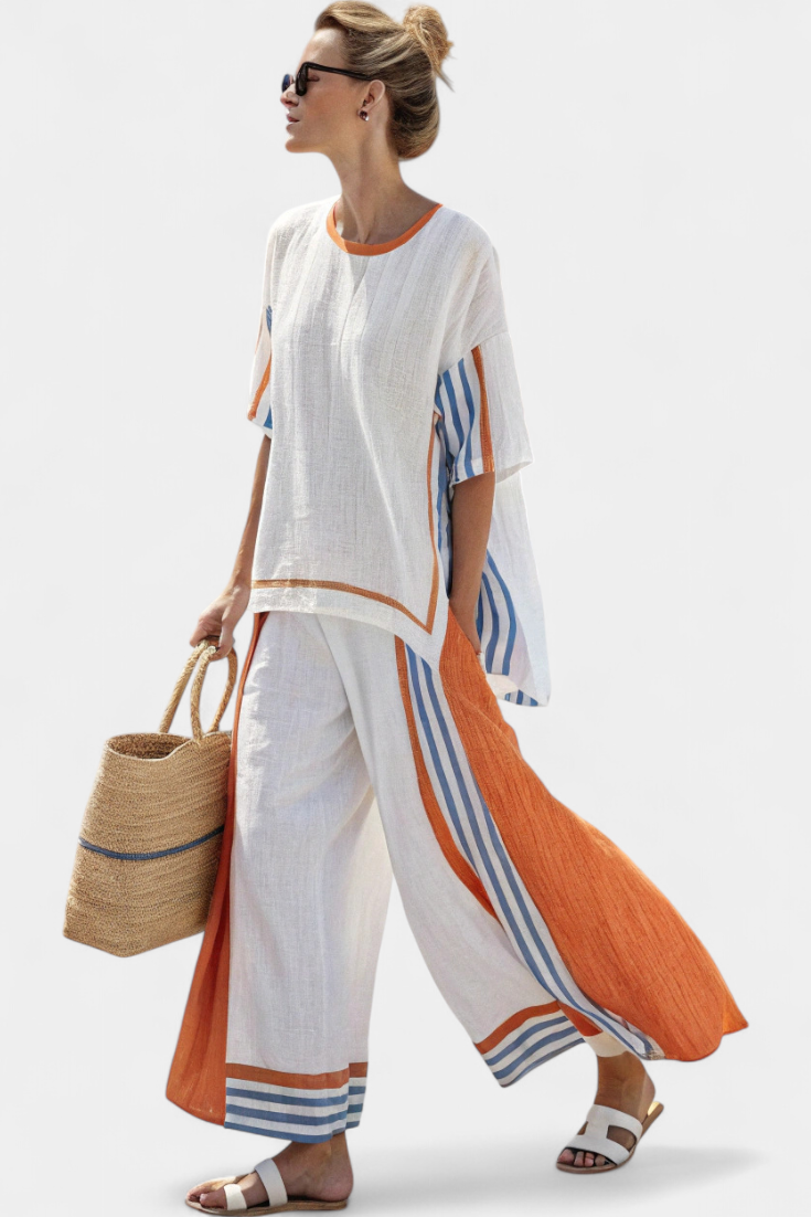 Ethnic Set with Vertical Stripes and Wide Silhouette