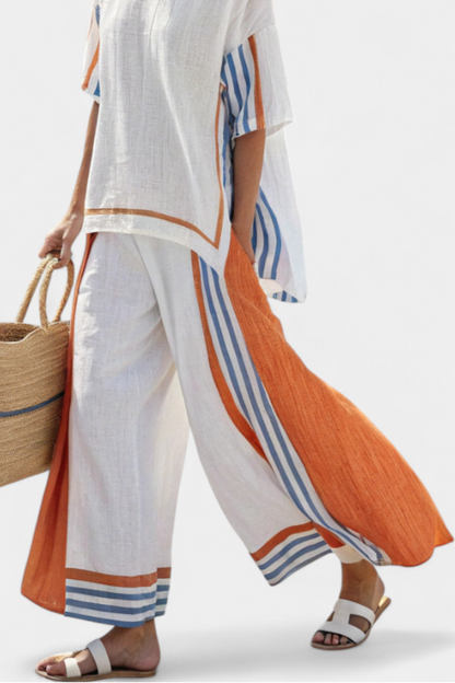 Ethnic Set with Vertical Stripes and Wide Silhouette