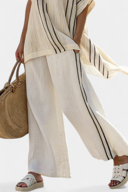 Faith - Ethnic Set Made of Linen and Bamboo with Stripes and Wide Cut