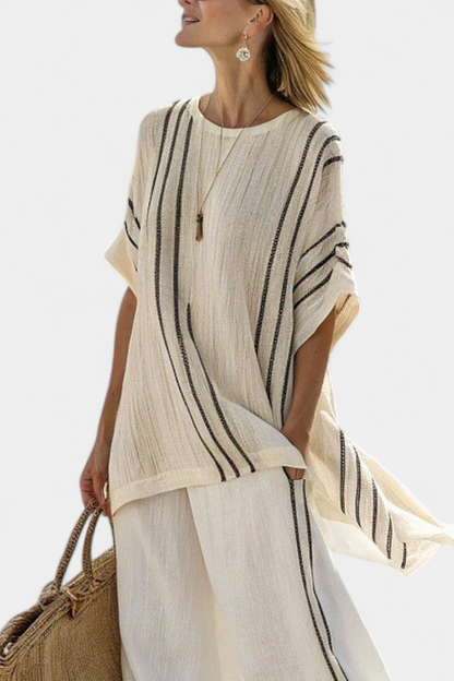 Faith - Ethnic Set Made of Linen and Bamboo with Stripes and Wide Cut