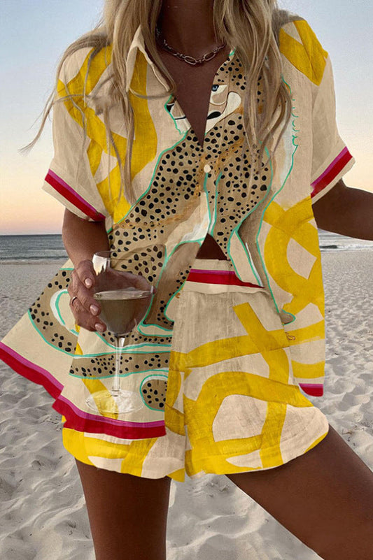 Kasimah™ | Short Set in Linen with Leopard Print