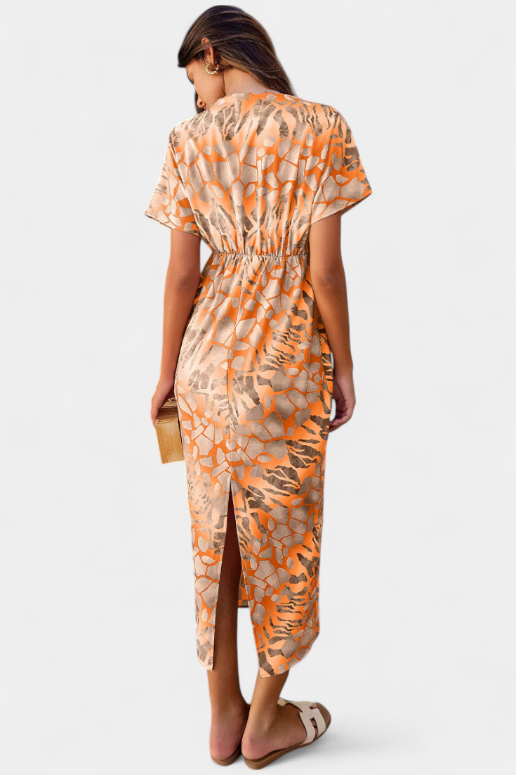 Dresses with Abstract Print and V-Neck Exposure