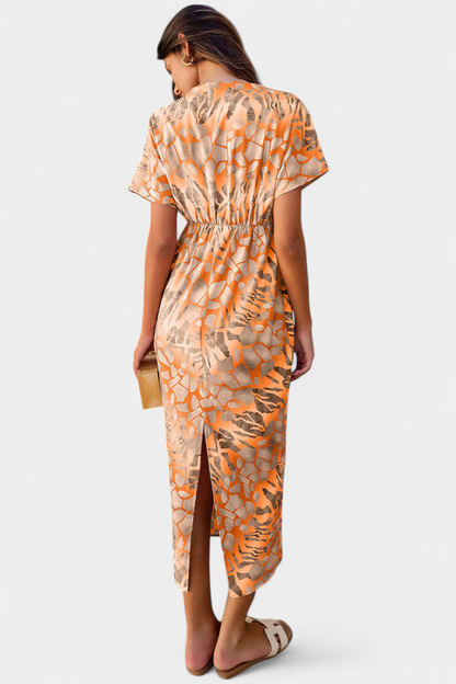 Dresses with Abstract Print and V-Neck Exposure