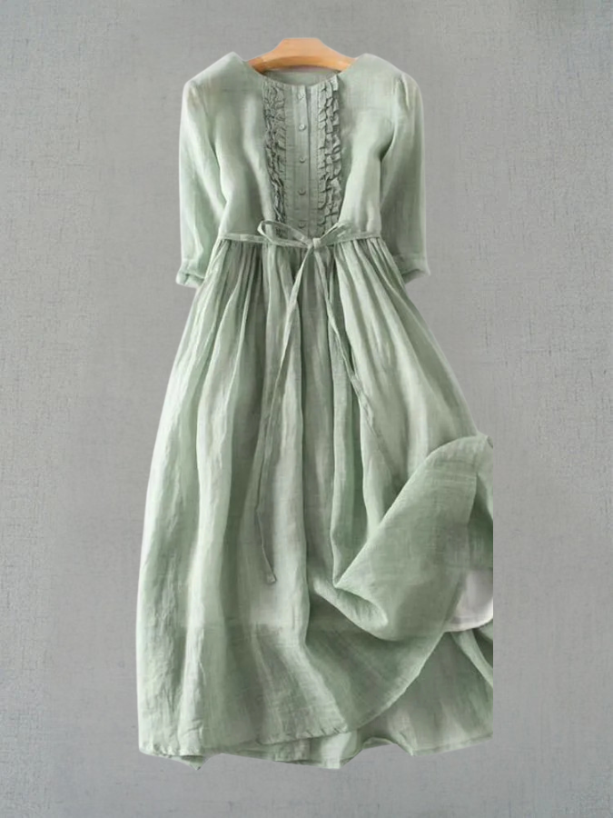 Aria - Women's Retro Style Dress with Round Collar and Waist Straps