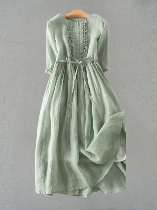 Aria - Women's Retro Style Dress with Round Collar and Waist Straps