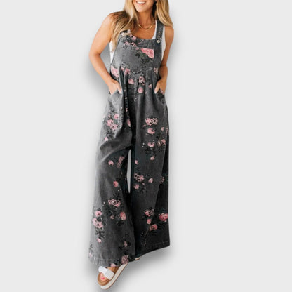 Tibula – Floral Denim Jumpsuit with a Wide Cut
