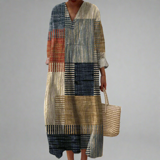 The Harriet™ | Casual Maxi Dress in Patchwork Style in Earth Tones
