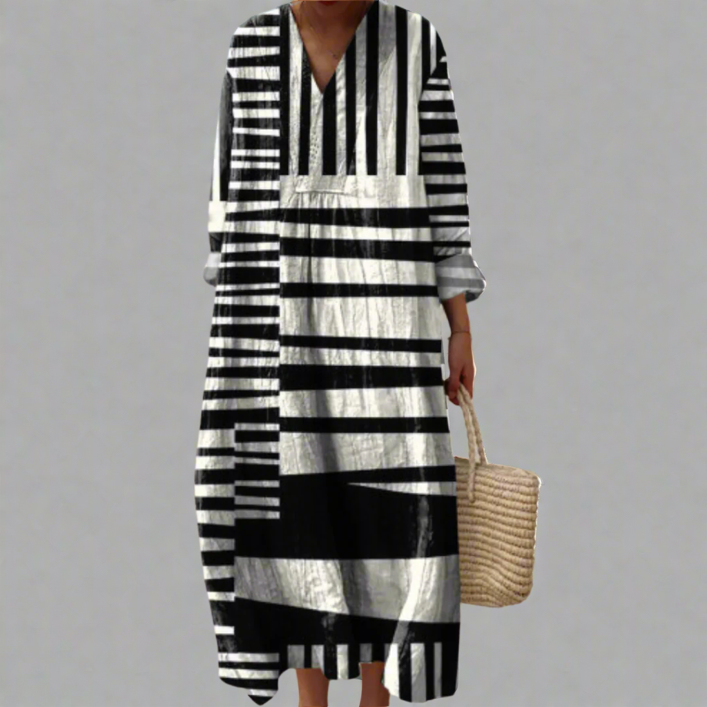 Lydia™ | Flowing Maxi Dress with Monochromatic Stripes