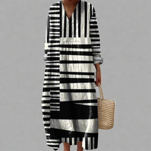 Lydia™ | Flowing Maxi Dress with Monochromatic Stripes