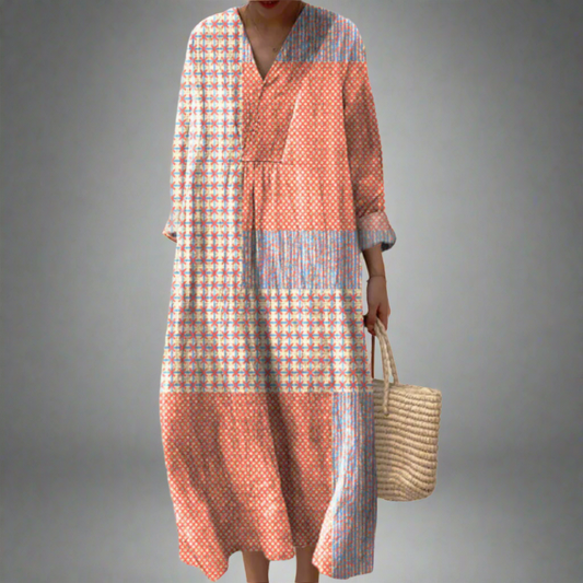 Nora™ | Midi Patchwork Dress with Coral and Star Patterns