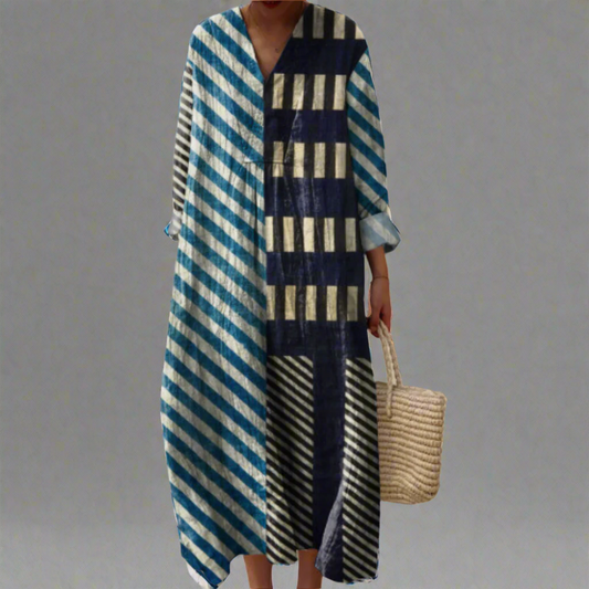 Martha™ | Modern Patchwork Dress with Stripes