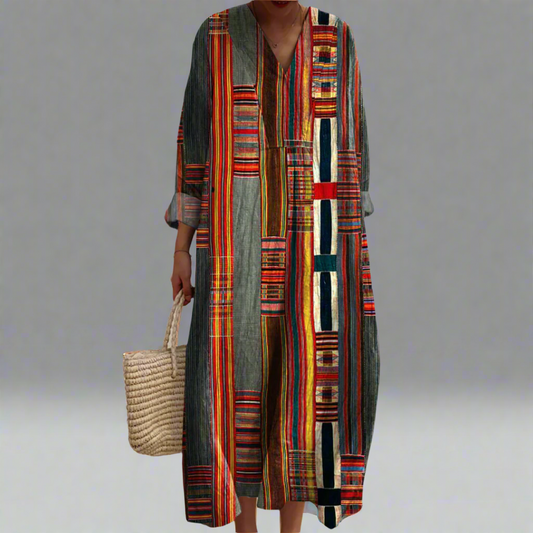 Marian™ | Boho Maxi Dress with Geometric Stripes