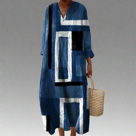 Monique™ | Loose Maxi Dress in Abstract Navy Blue