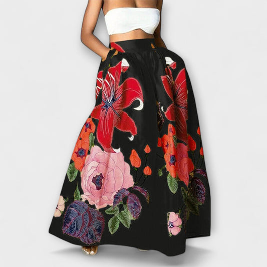 High-Waisted Maxi Skirt with Floral Pattern