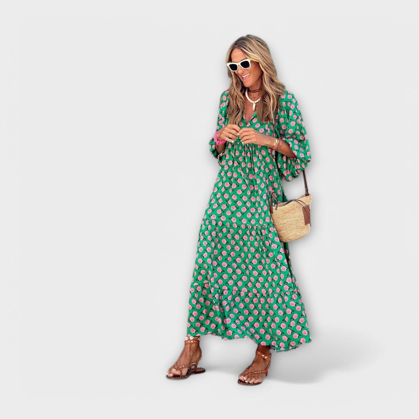 Elegant Geometric Maxi Dress for Comfort and Style