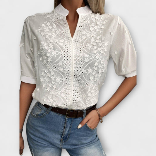 Summer Women's Shirt with Floral Embroidery