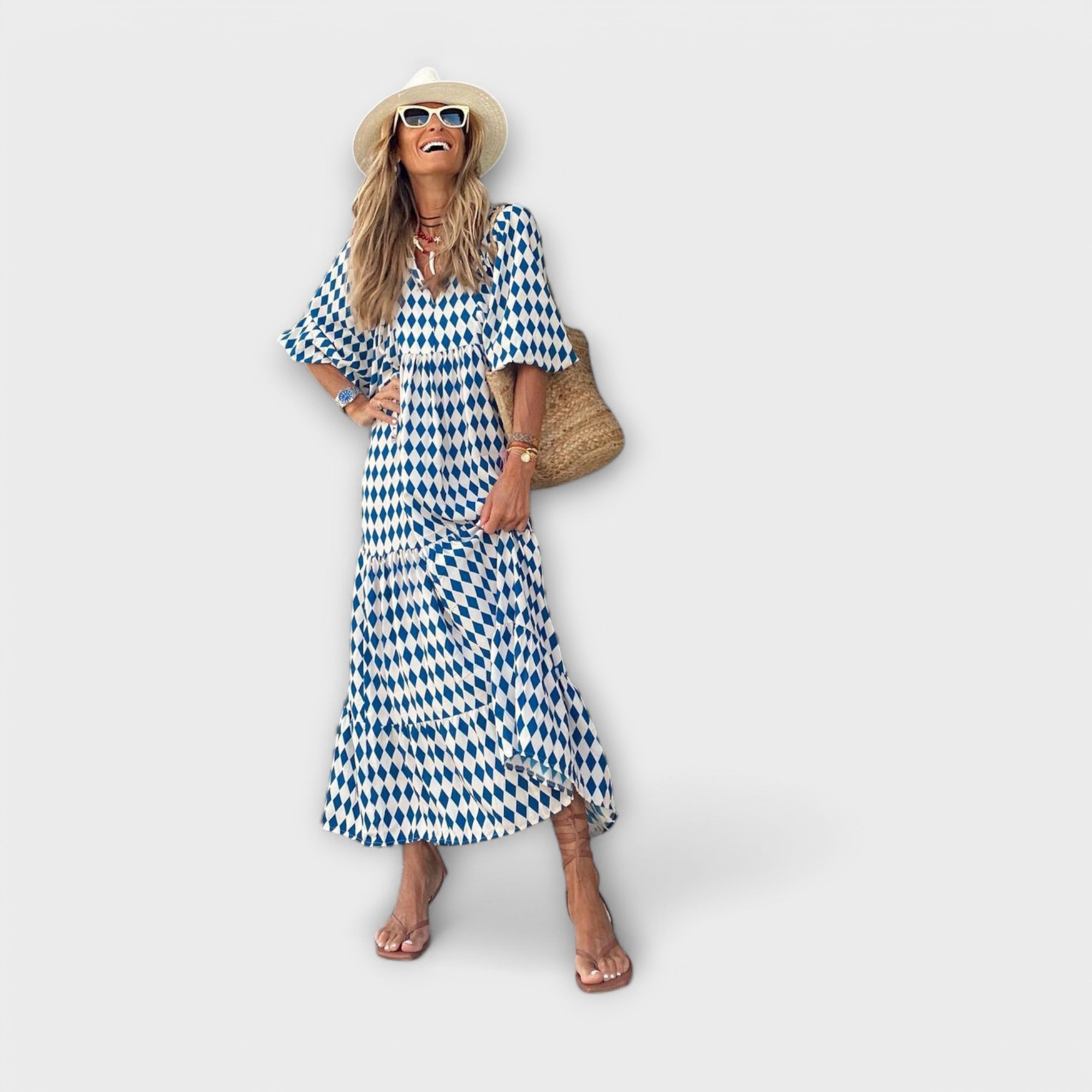 Elegant Geometric Maxi Dress for Comfort and Style